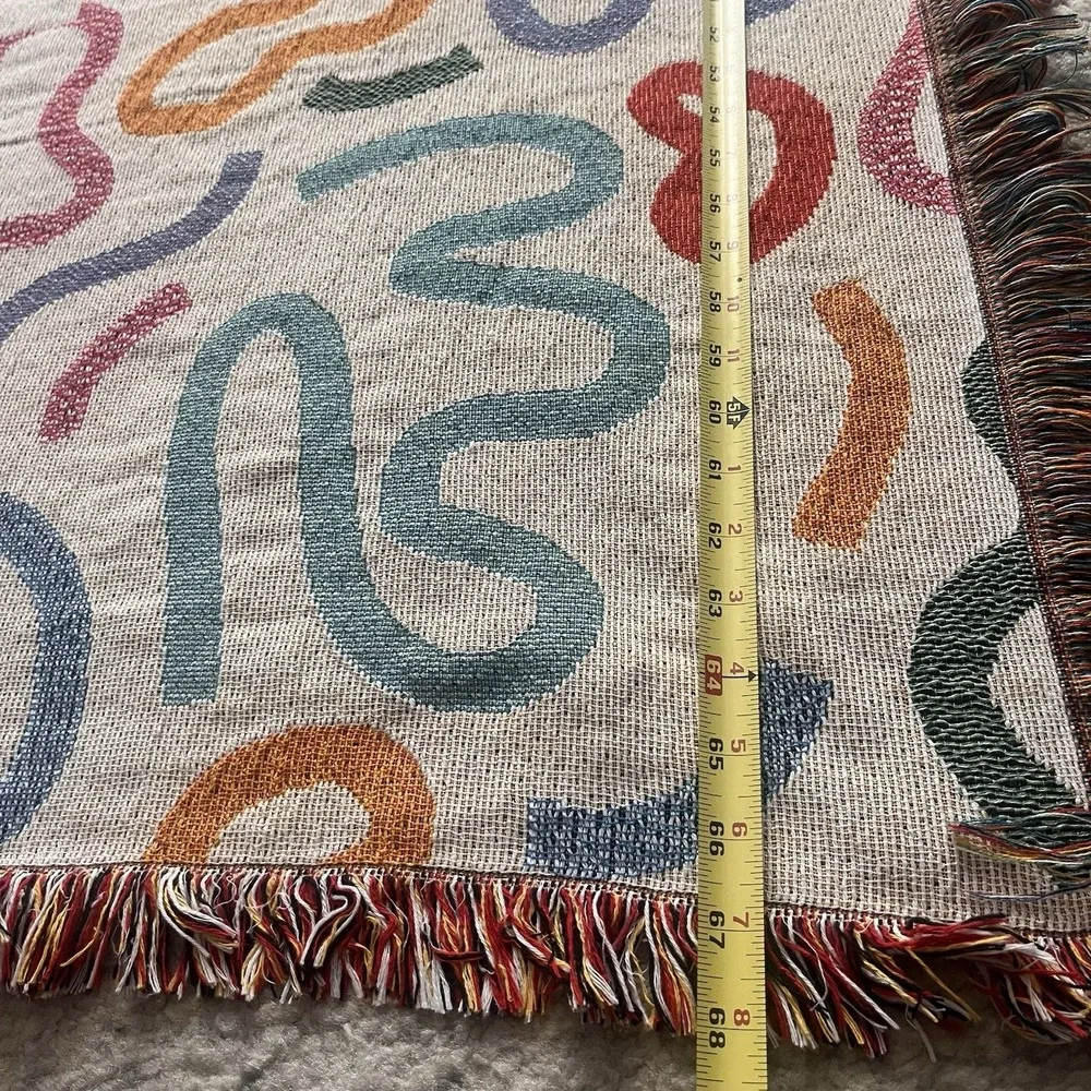 Rare Throw Tapestry Blanket Abstract 68 x 48 Colorful Squiggly Fringe